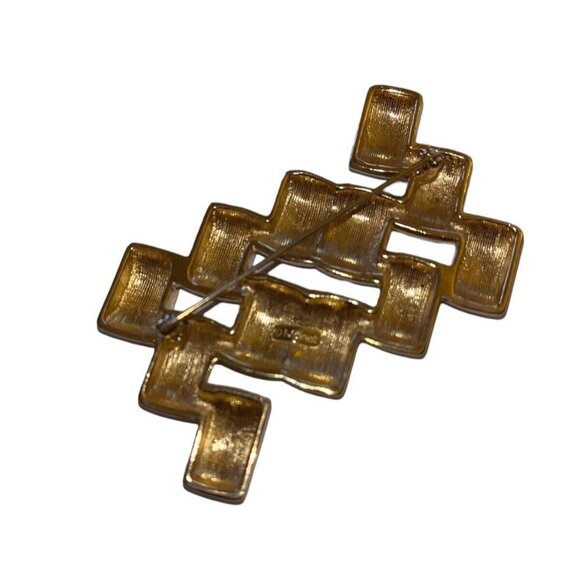 Monet Pin Brooch MCM Signed Vintage Gold-Tone Geometric Woven - Picture 4 of 4